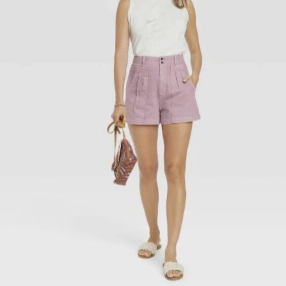 Universal Thread Orchid Lane Pink Pleated High Waisted Denim Jean Shorts Sz 4 - Picture 14 of 14